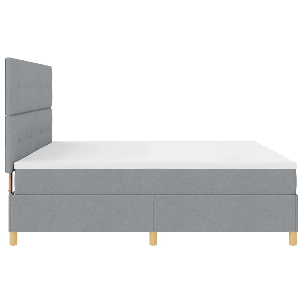 LED Box Spring Bed med hovedgærde Lysegrå 200 x 200 cm Stof
