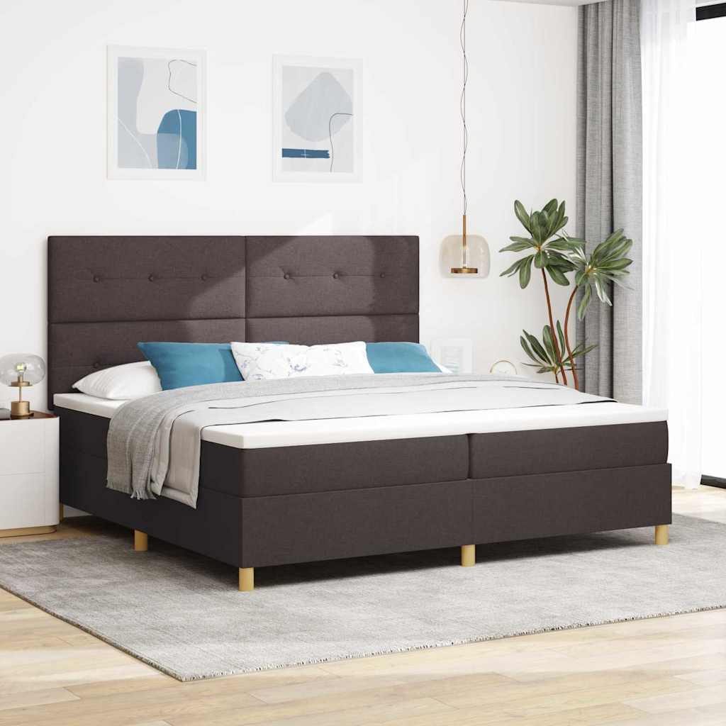 LED Box Spring Bed med hovedgærde Mørk Brun 200 x 200 cm Stof