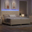 LED Box Spring Bed med hovedgærde Creme 200 x 200 cm Stof