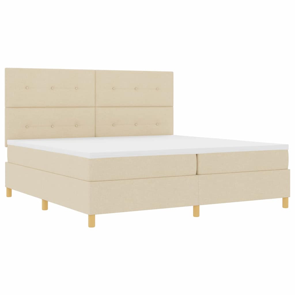 LED Box Spring Bed med hovedgærde Creme 200 x 200 cm Stof