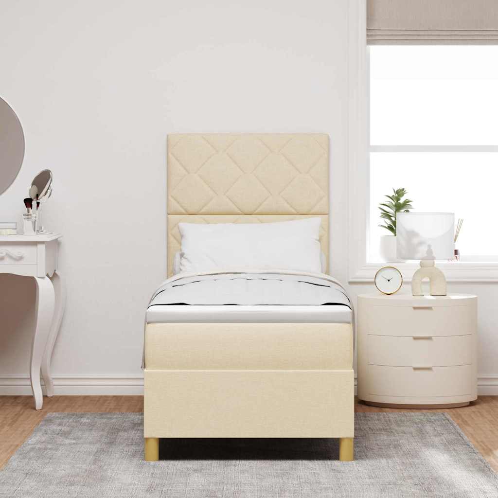 LED Box Spring Bed med hovedgærde Creme 80 x 200 cm Stof