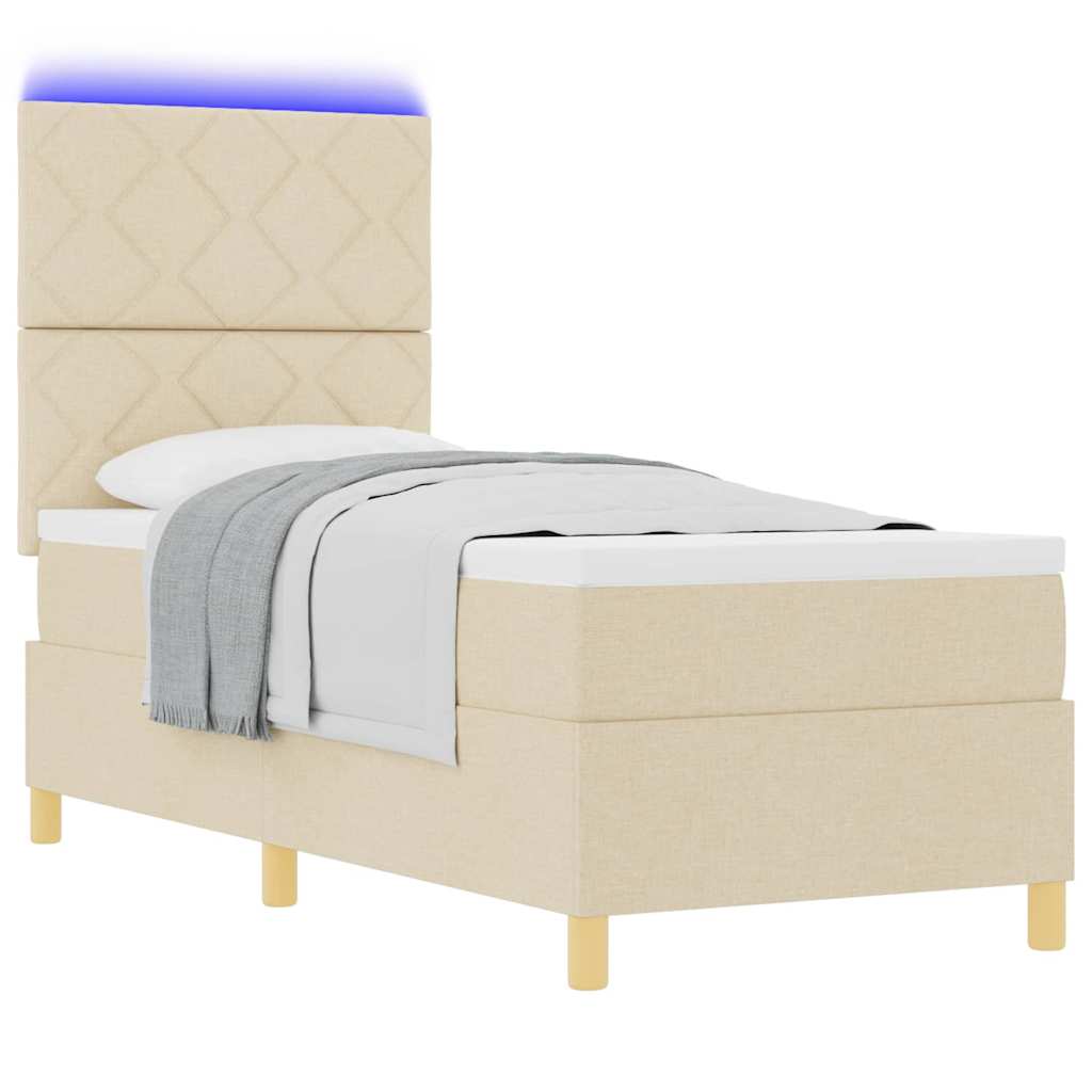 LED Box Spring Bed med hovedgærde Creme 80 x 200 cm Stof
