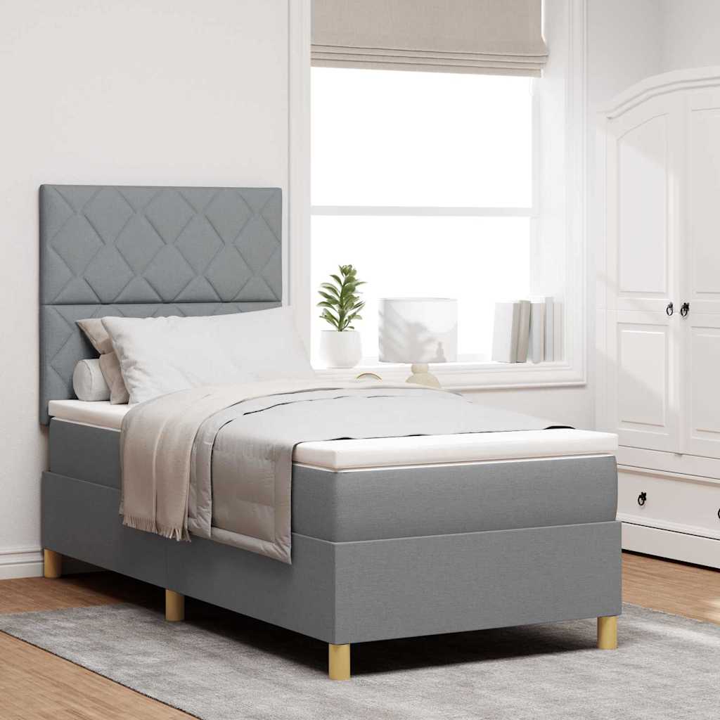 LED Box Spring Bed med hovedgærde Lysegrå 90 x 190 cm Stof