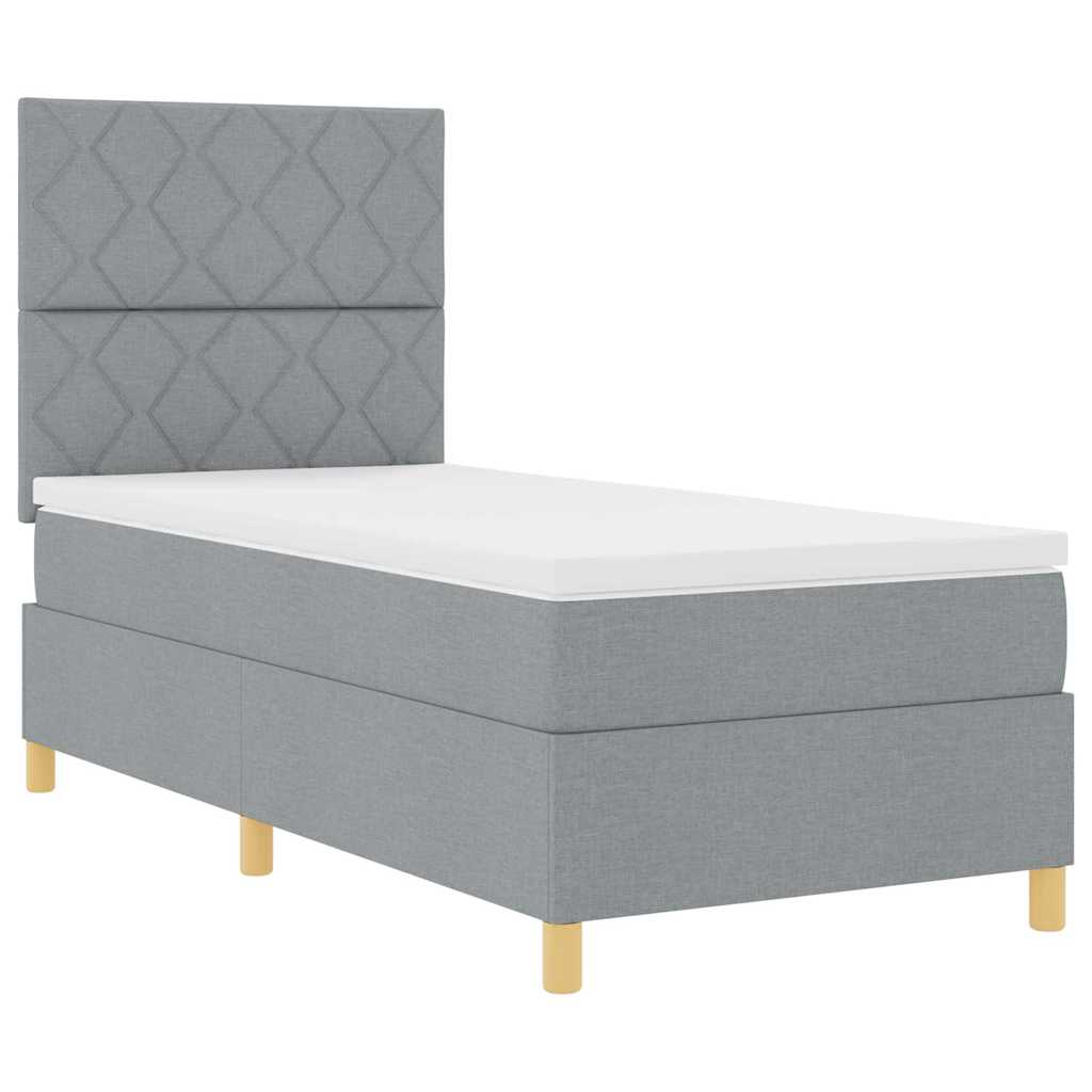 LED Box Spring Bed med hovedgærde Lysegrå 90 x 190 cm Stof