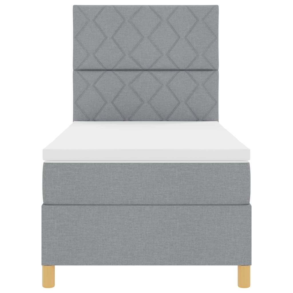 LED Box Spring Bed med hovedgærde Lysegrå 90 x 190 cm Stof