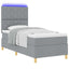 LED Box Spring Bed med hovedgærde Lysegrå 90 x 190 cm Stof
