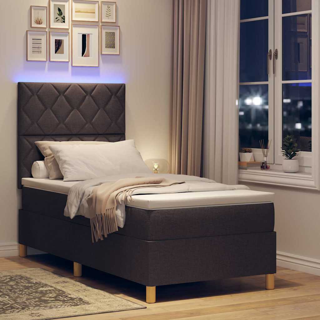 LED Box Spring Bed med hovedgærde Mørk Brun 90 x 190 cm Stof