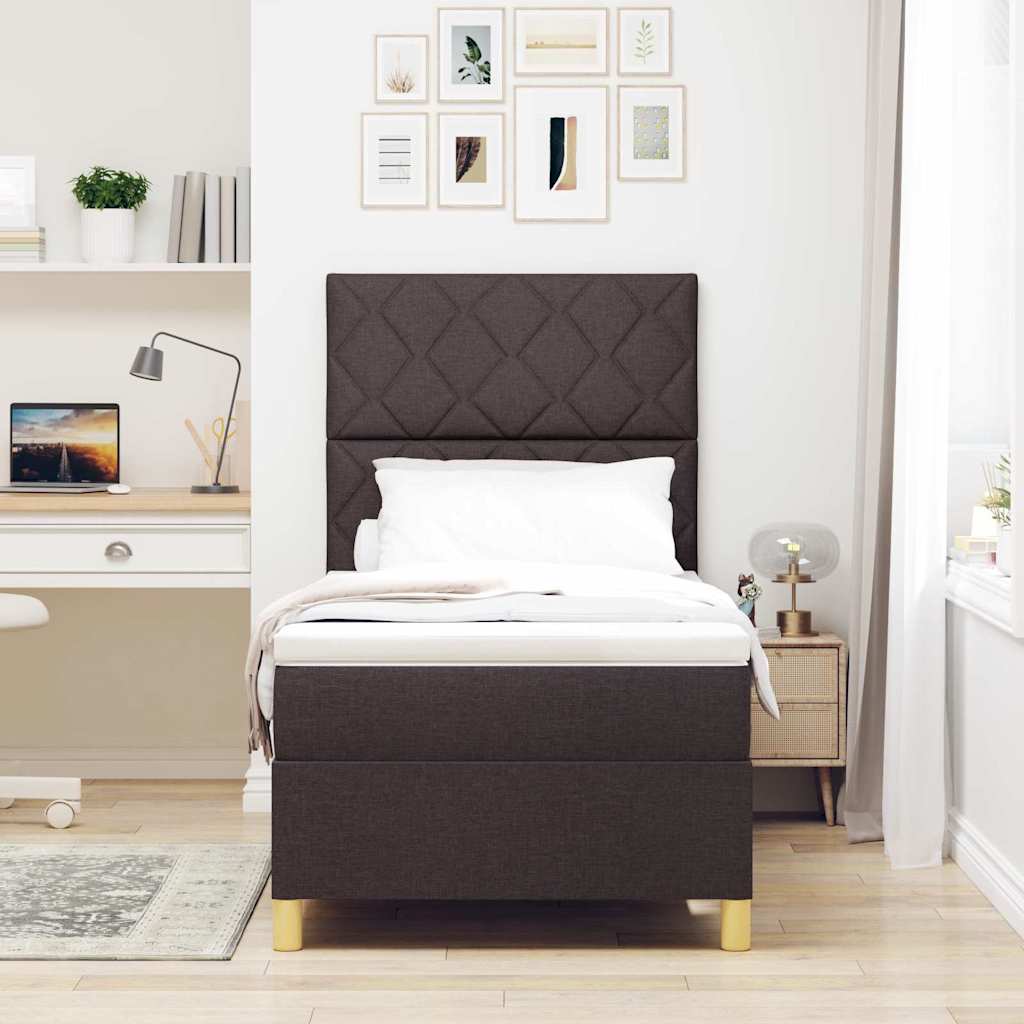 LED Box Spring Bed med hovedgærde Mørk Brun 90 x 190 cm Stof