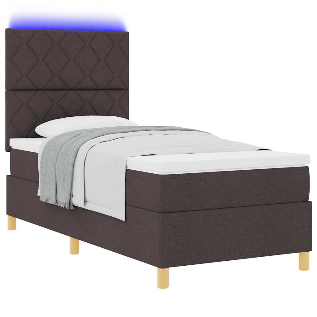 LED Box Spring Bed med hovedgærde Mørk Brun 90 x 190 cm Stof