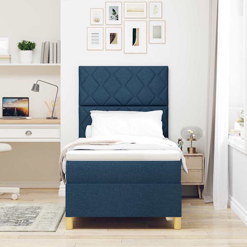 LED Box Spring Bed med hovedgærde Blå 90 x 190 cm Stof