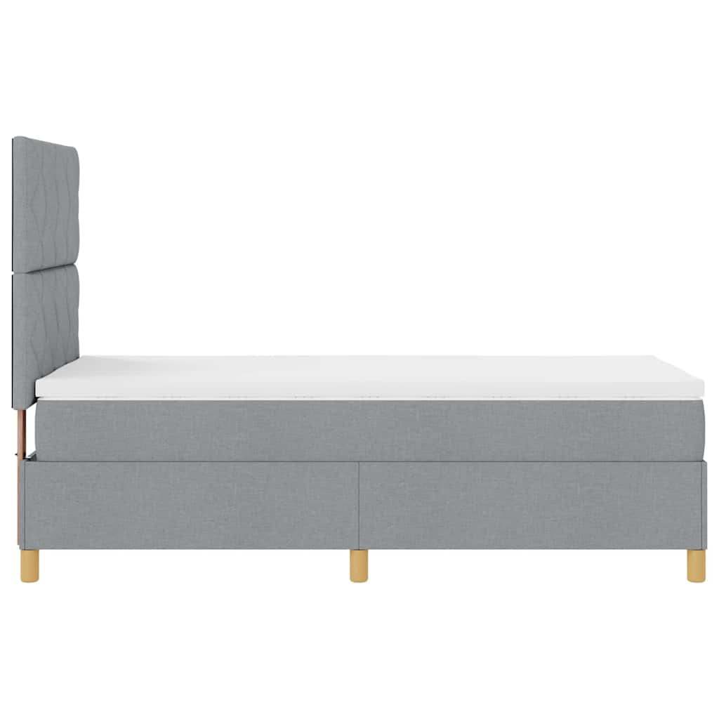 LED Box Spring Bed med hovedgærde Lysegrå 90 x 200 cm Stof