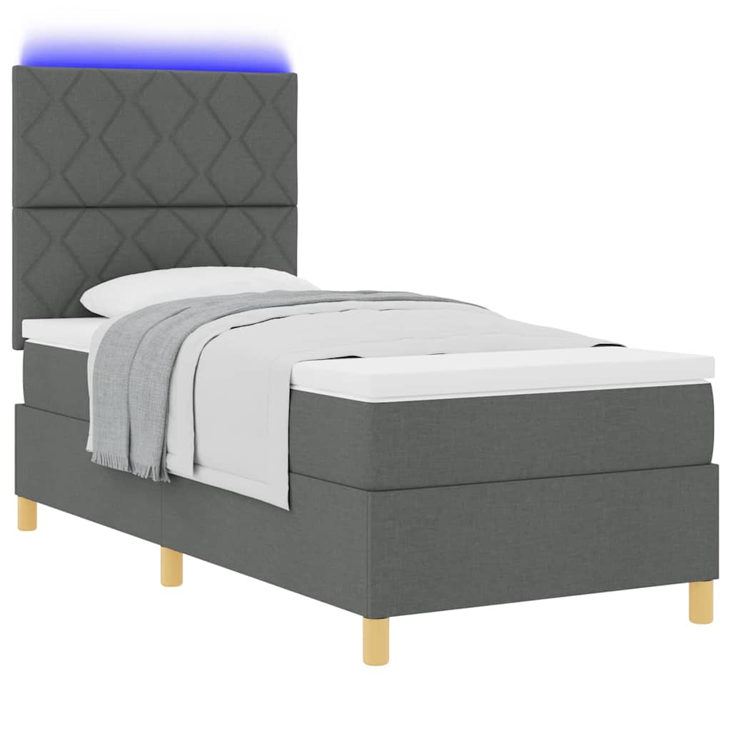 LED Box Spring Bed med hovedgærde Mørkegrå 90 x 200 cm Stof