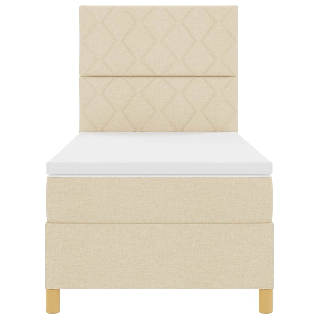 LED Box Spring Bed med hovedgærde Creme 90 x 200 cm Stof