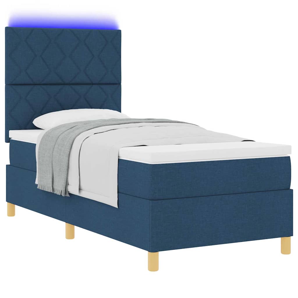 LED Box Spring Bed med hovedgærde Blå 90 x 200 cm Stof