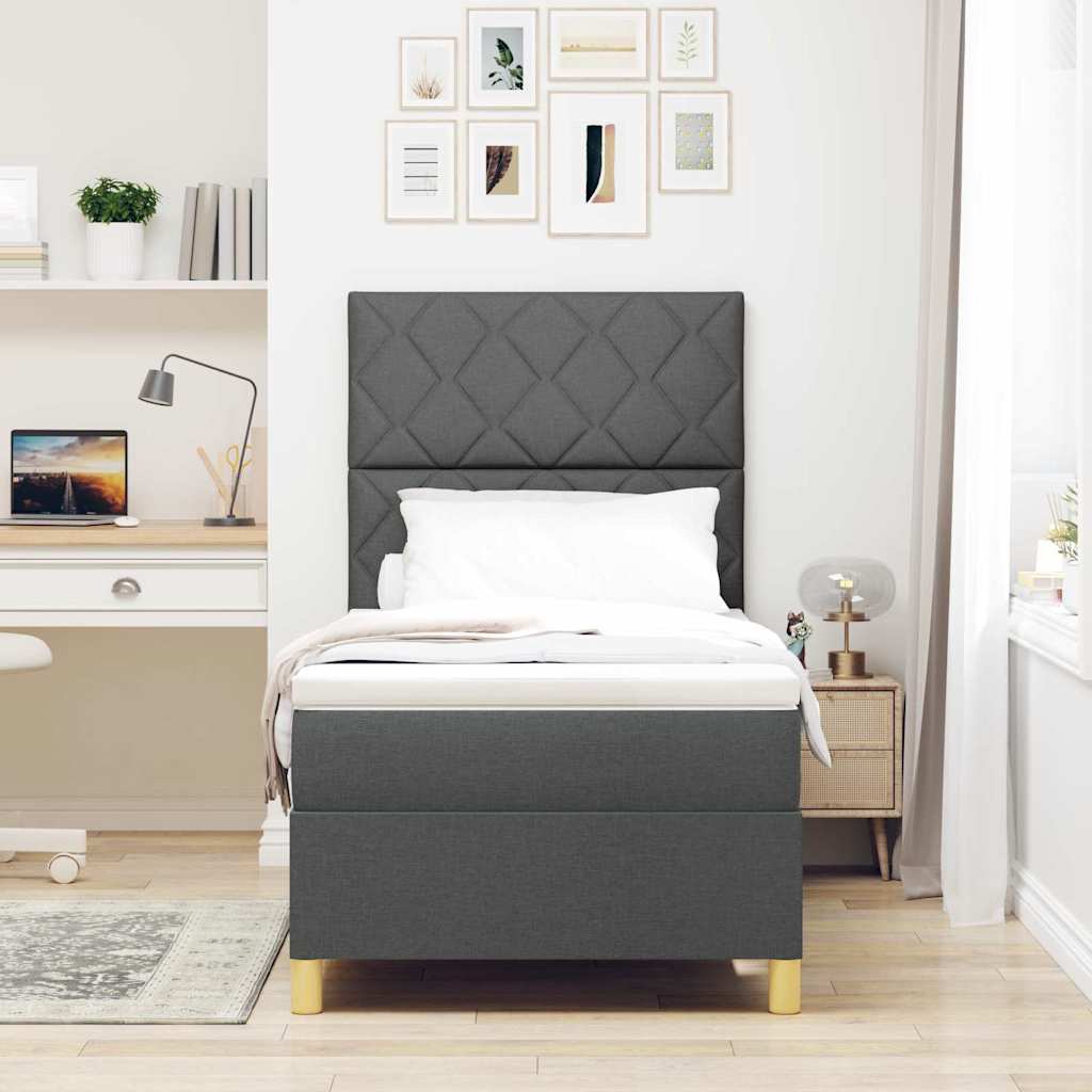 LED Box Spring Bed med hovedgærde Mørkegrå 100 x 200 cm Stof