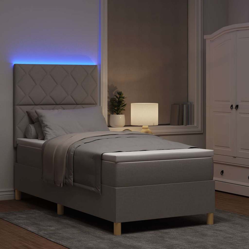 LED Box Spring Bed med hovedgærde Gråbrun 100 x 200 cm Stof