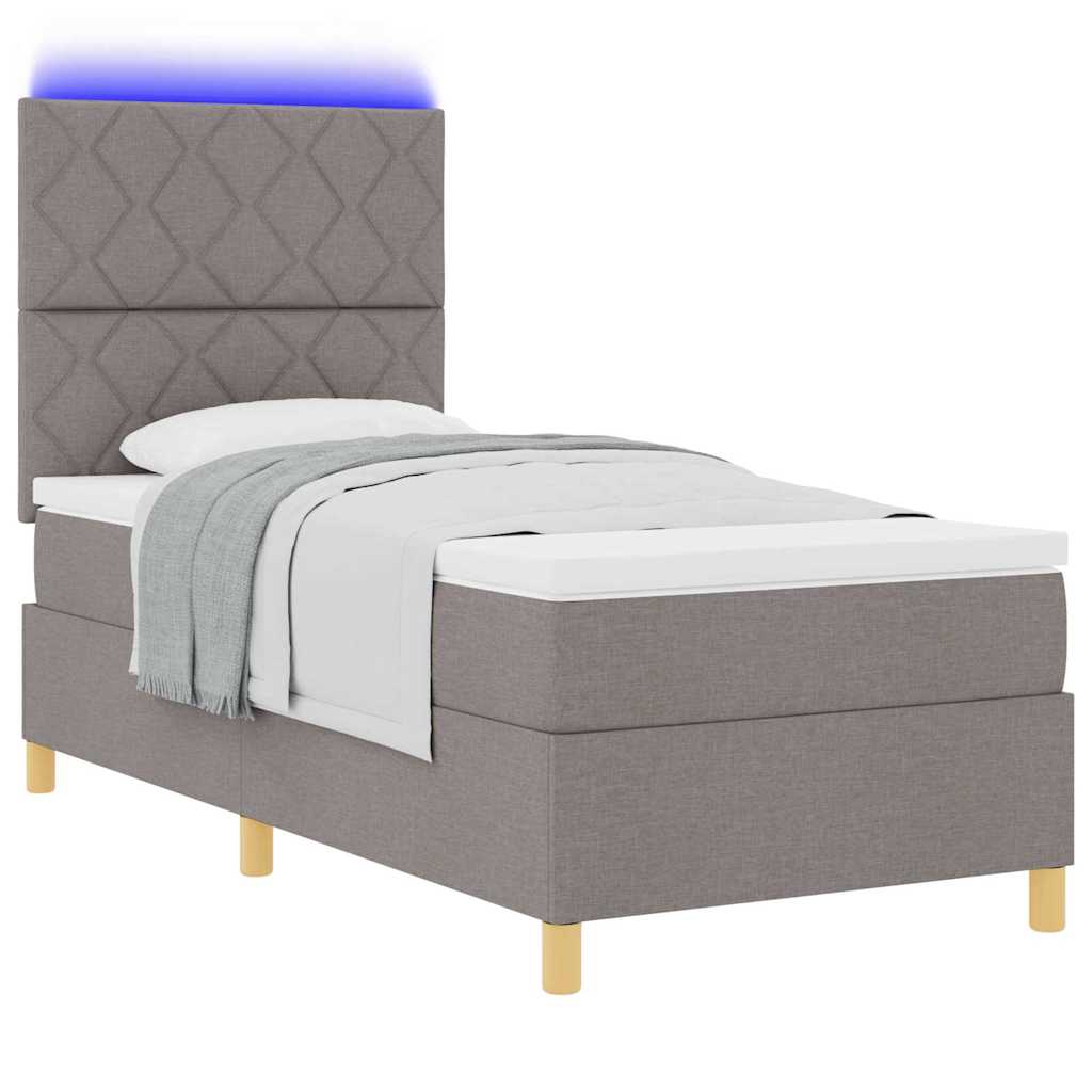 LED Box Spring Bed med hovedgærde Gråbrun 100 x 200 cm Stof
