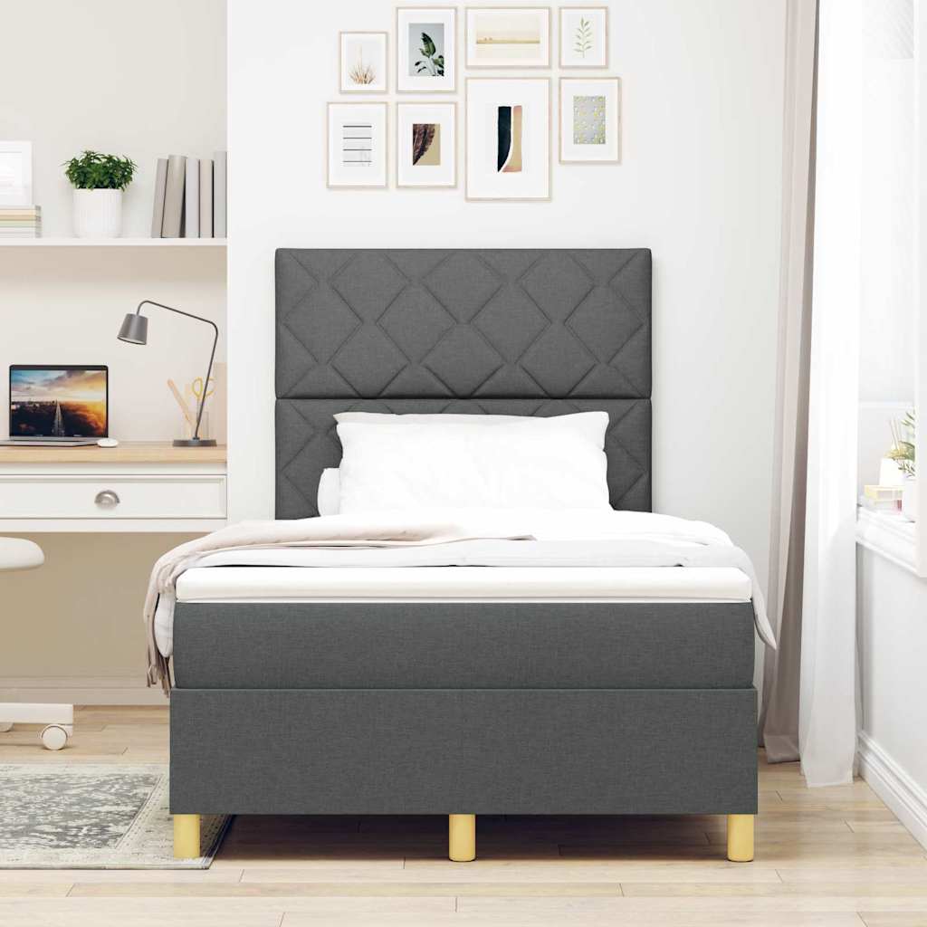 LED Box Spring Bed med hovedgærde Mørkegrå 120 x 190 cm Stof