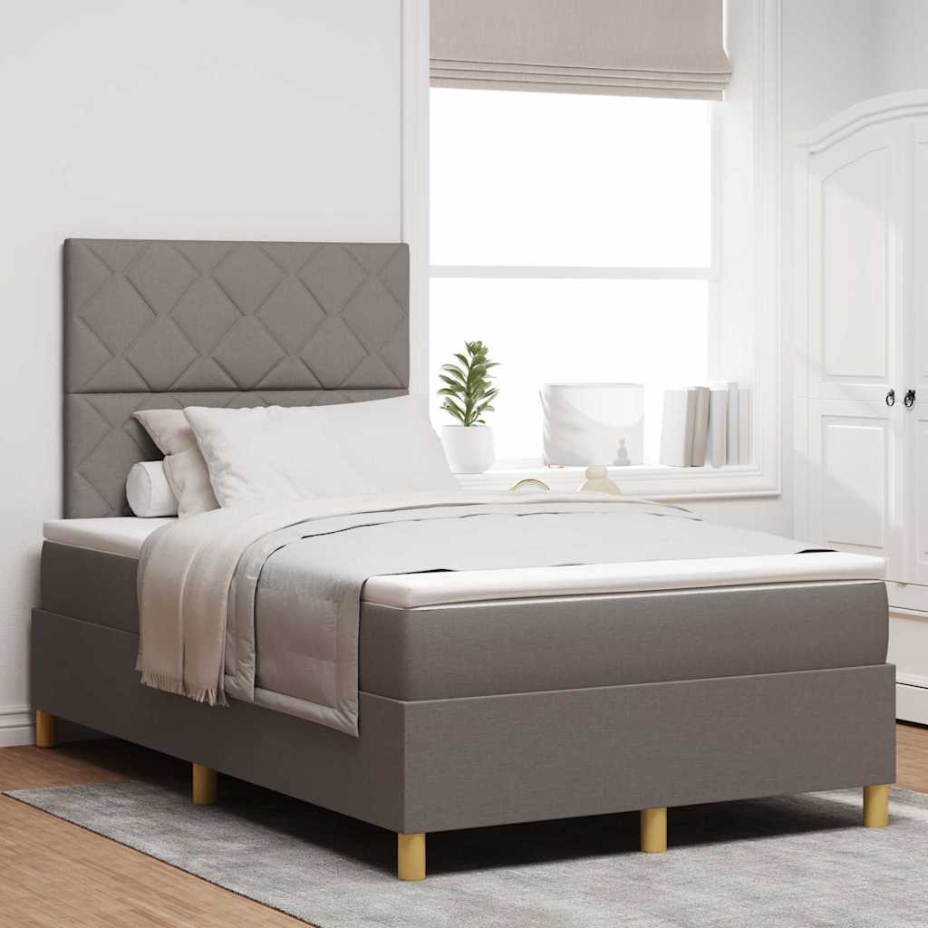 LED Box Spring Bed med hovedgærde Gråbrun 120 x 200 cm Stof