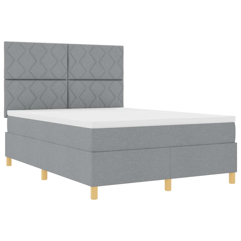 LED Box Spring Bed med hovedgærde Lysegrå 140 x 190 cm Stof