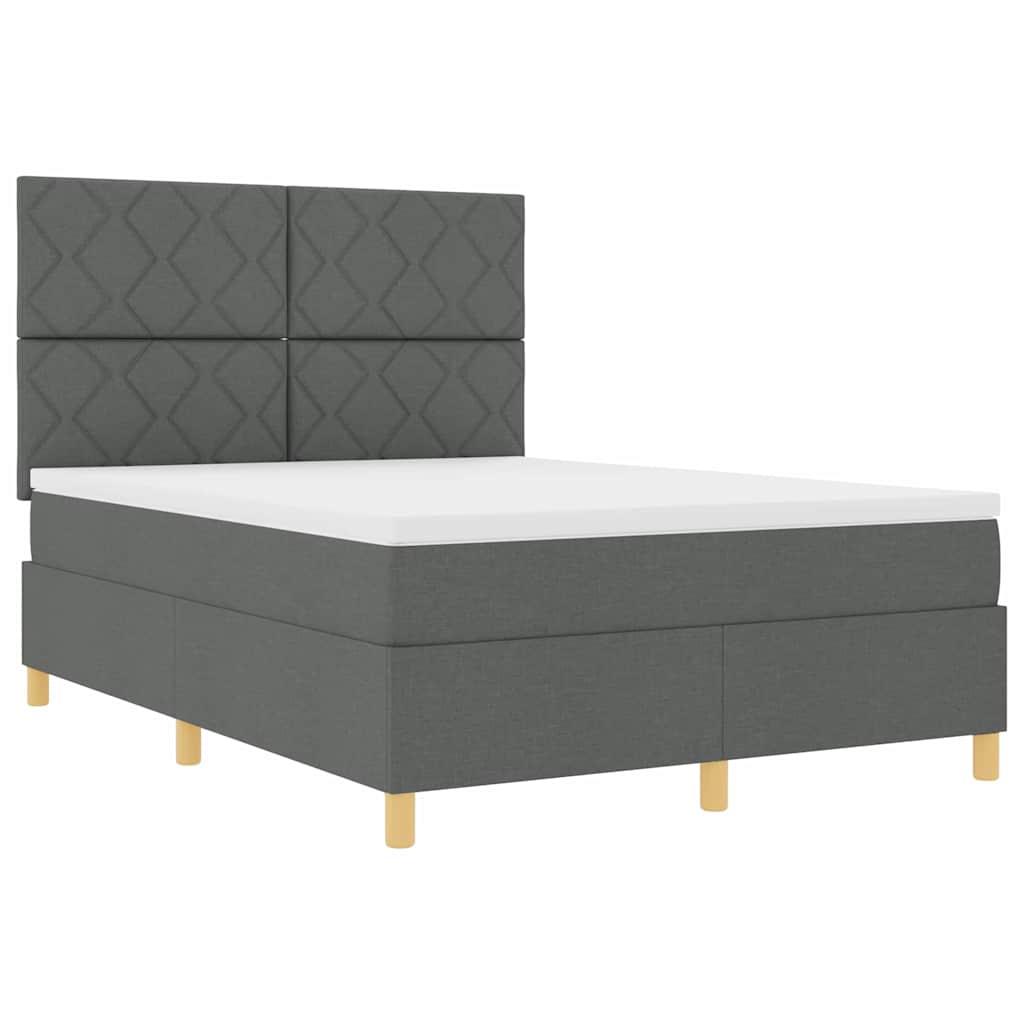 LED Box Spring Bed med hovedgærde Mørkegrå 140 x 190 cm Stof