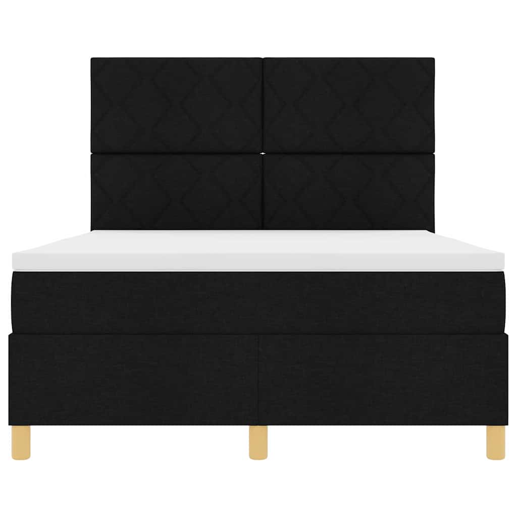 LED Box Spring Bed med hovedgærde Sort 140 x 190 cm Stof