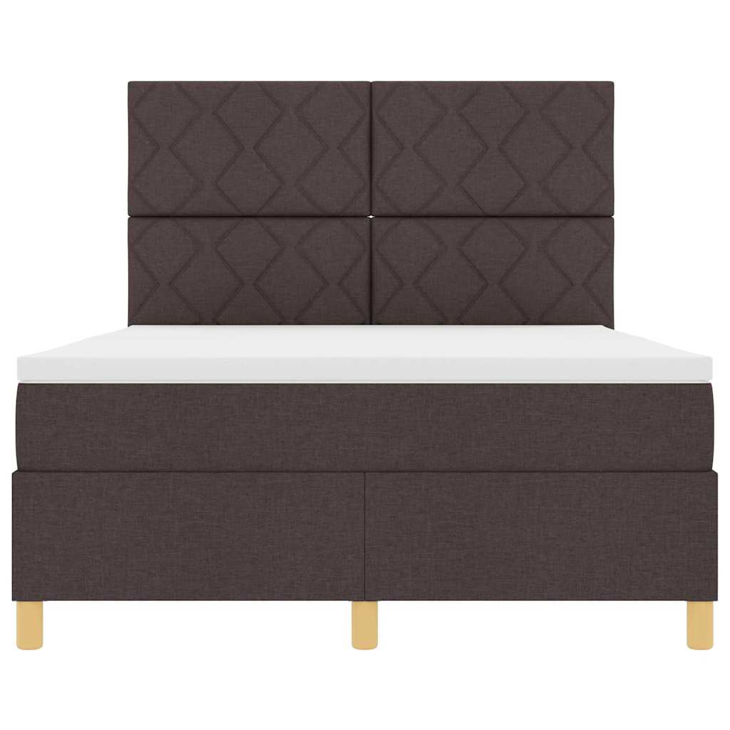 LED Box Spring Bed med madras Mørk Brun 140 x 190 cm Stof