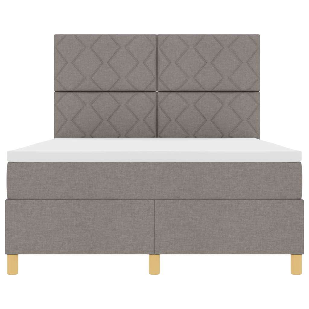LED Box Spring Bed med hovedgærde Gråbrun 140 x 190 cm Stof