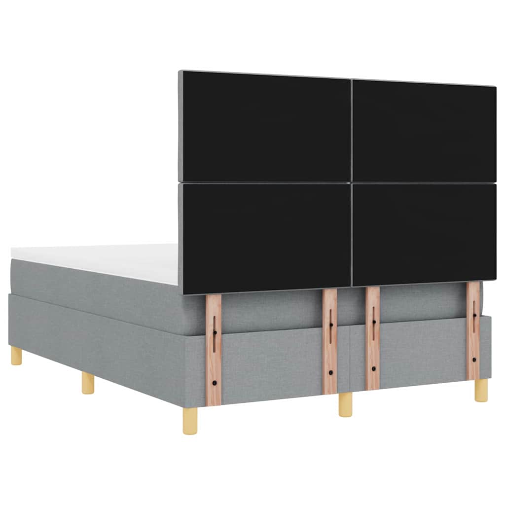 LED Box Spring Bed med hovedgærde Lysegrå 140 x 200 cm Stof