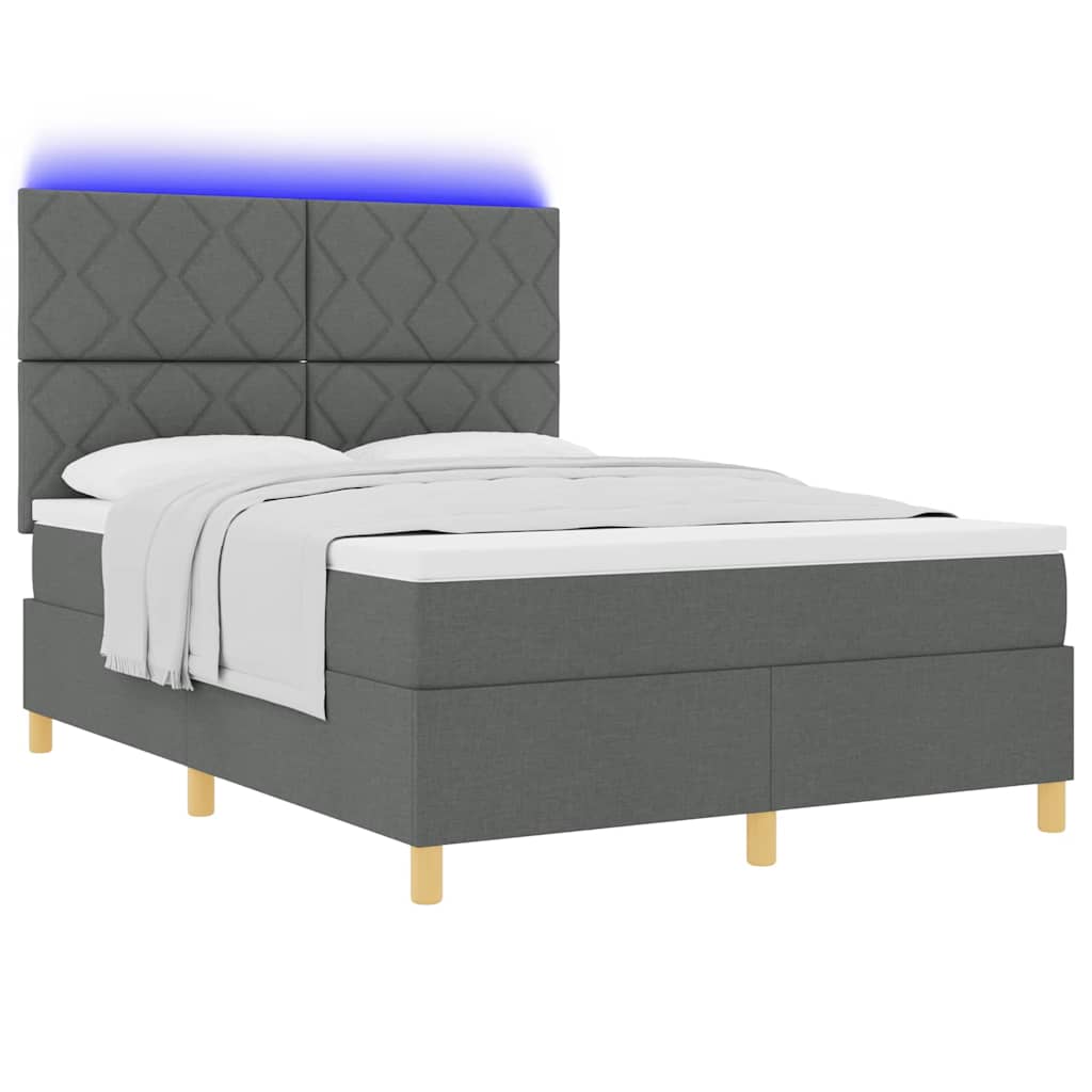 LED Box Spring Bed med hovedgærde Mørkegrå 140 x 200 cm Stof