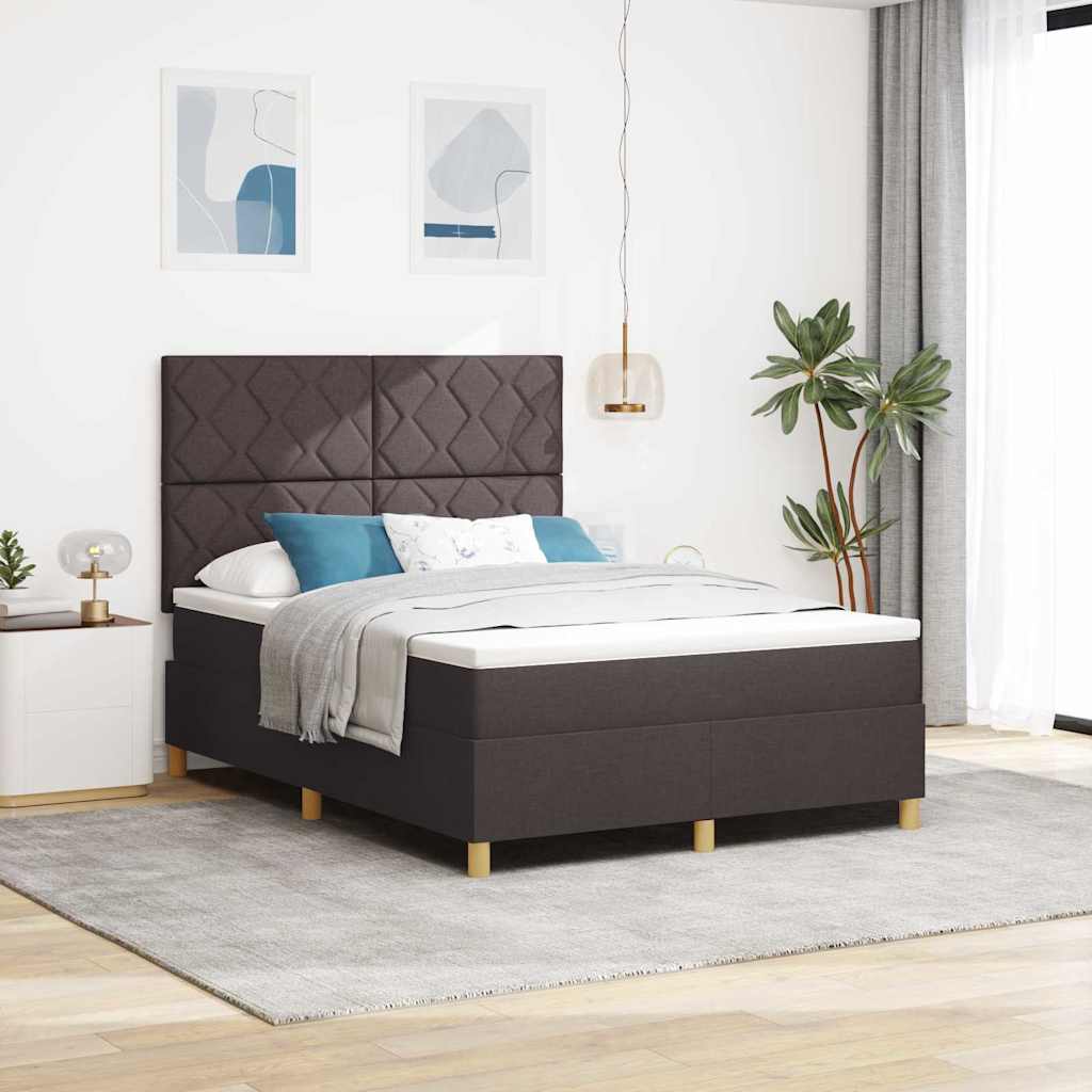 LED Box Spring Bed med hovedgærde Mørk Brun 140 x 200 cm Stof