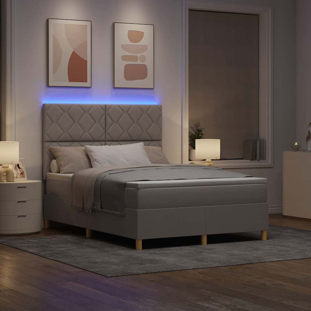 LED Box Spring Bed med hovedgærde Gråbrun 140 x 200 cm Stof