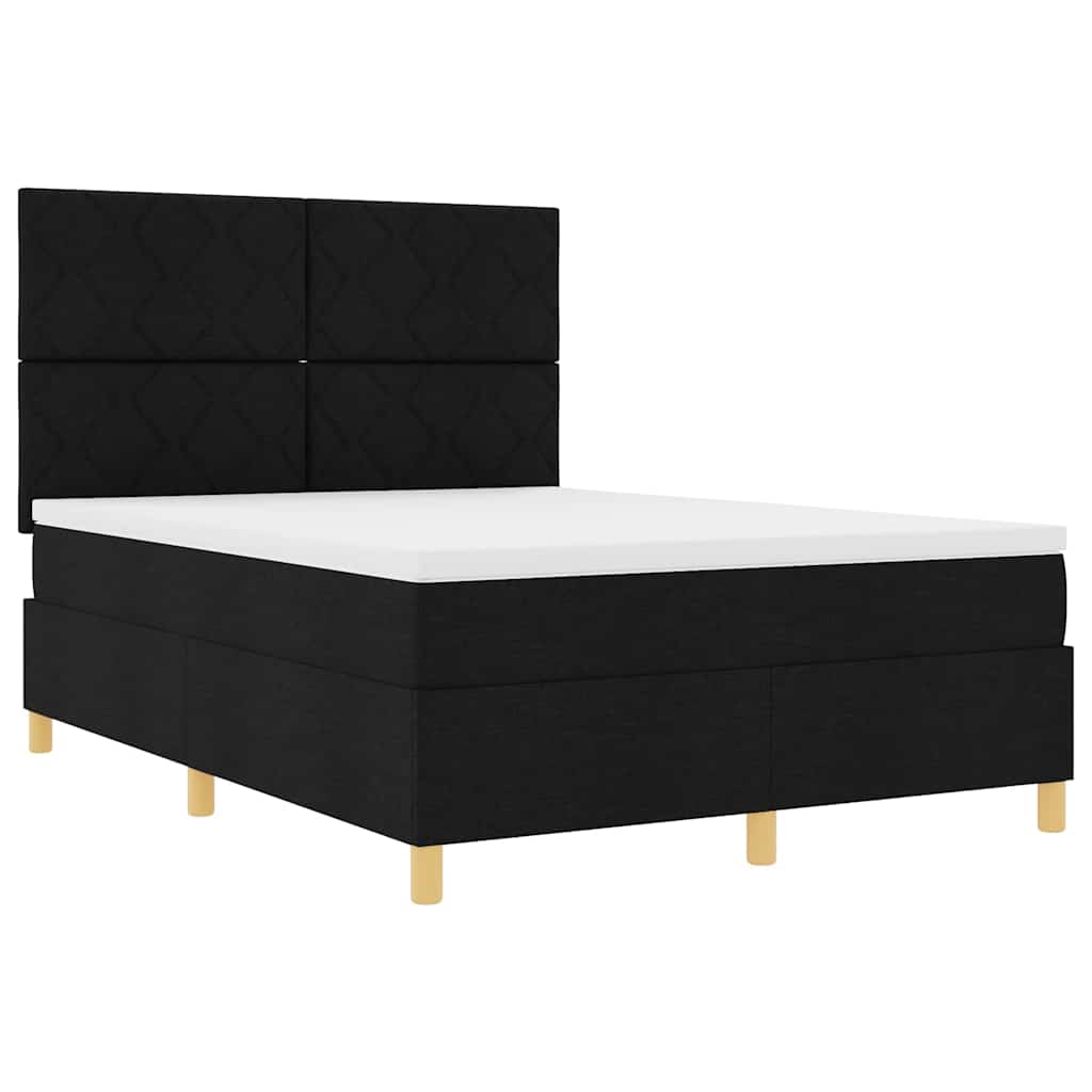 LED Box Spring Bed med hovedgærde Sort 160 x 200 cm Stof