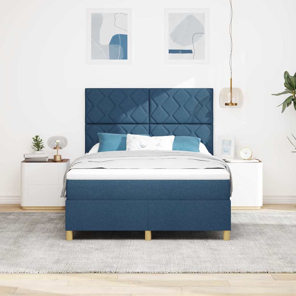 LED Box Spring Bed med hovedgærde Blå 160 x 200 cm Stof