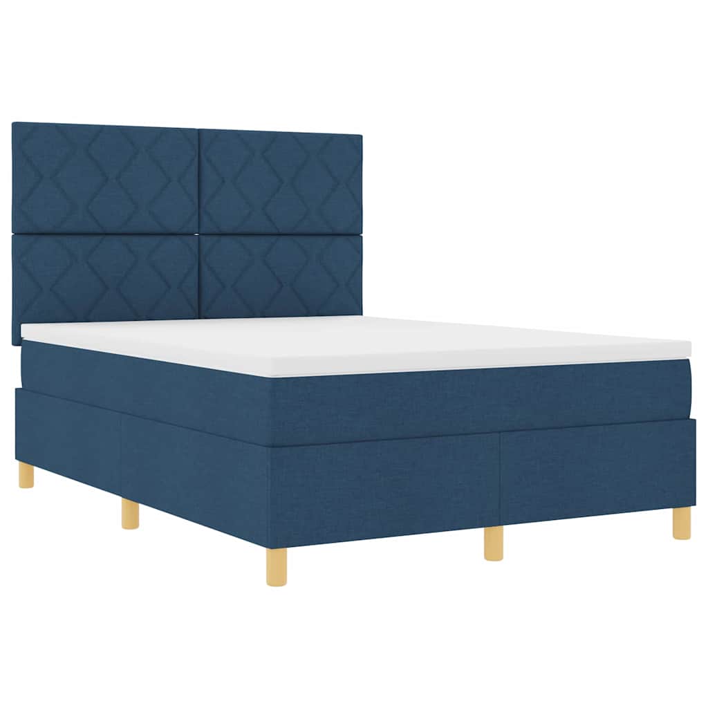 LED Box Spring Bed med hovedgærde Blå 160 x 200 cm Stof
