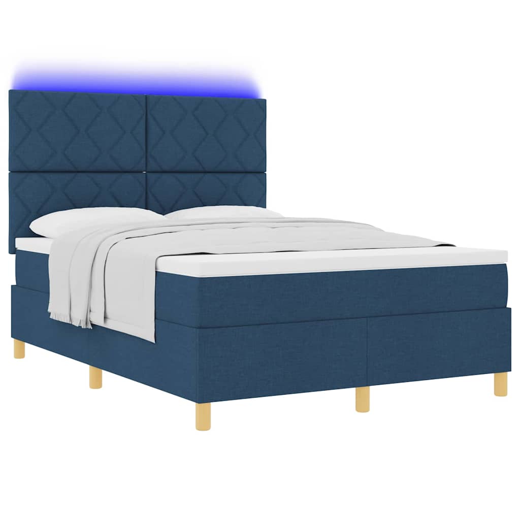 LED Box Spring Bed med hovedgærde Blå 160 x 200 cm Stof