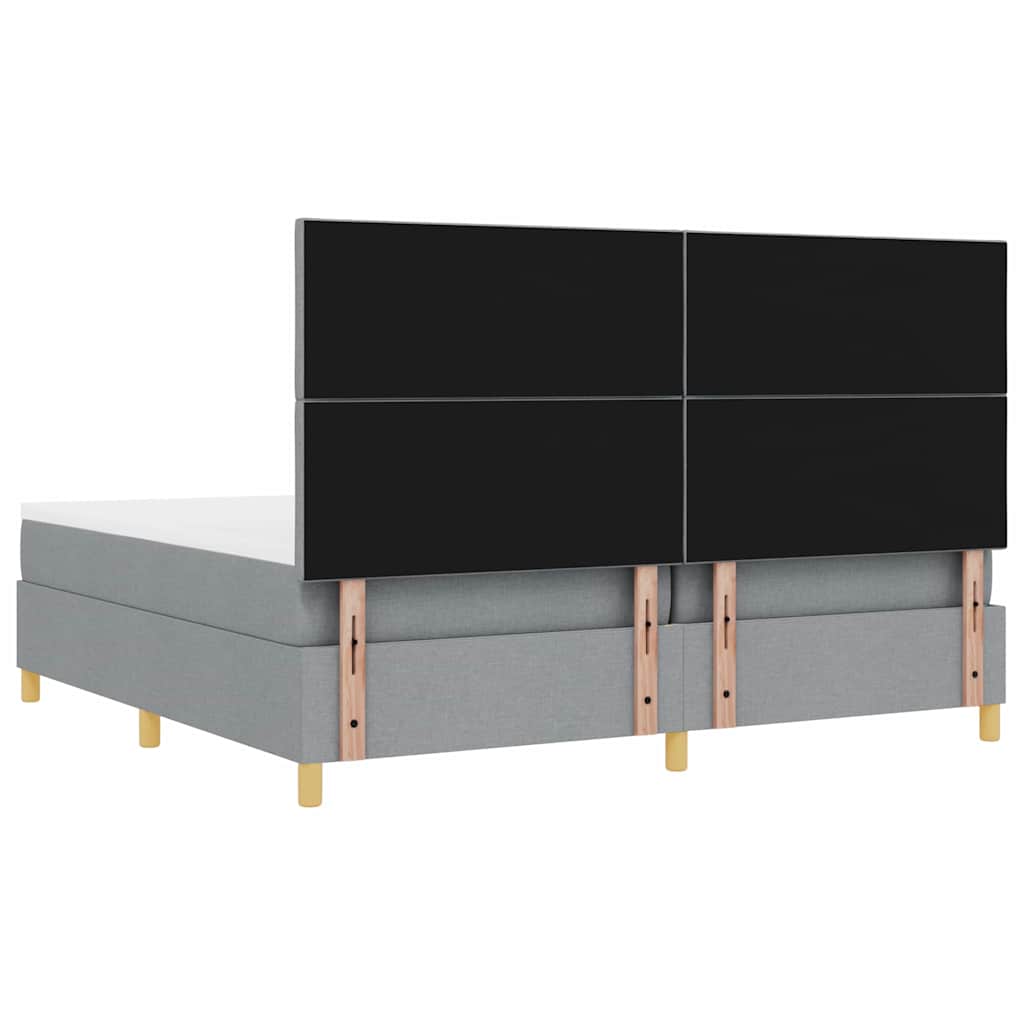 LED Box Spring Bed med hovedgærde Lysegrå 200 x 200 cm Stof