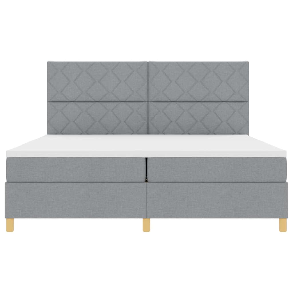 LED Box Spring Bed med hovedgærde Lysegrå 200 x 200 cm Stof