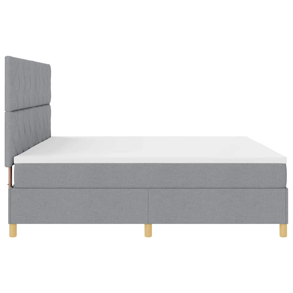 LED Box Spring Bed med hovedgærde Lysegrå 200 x 200 cm Stof