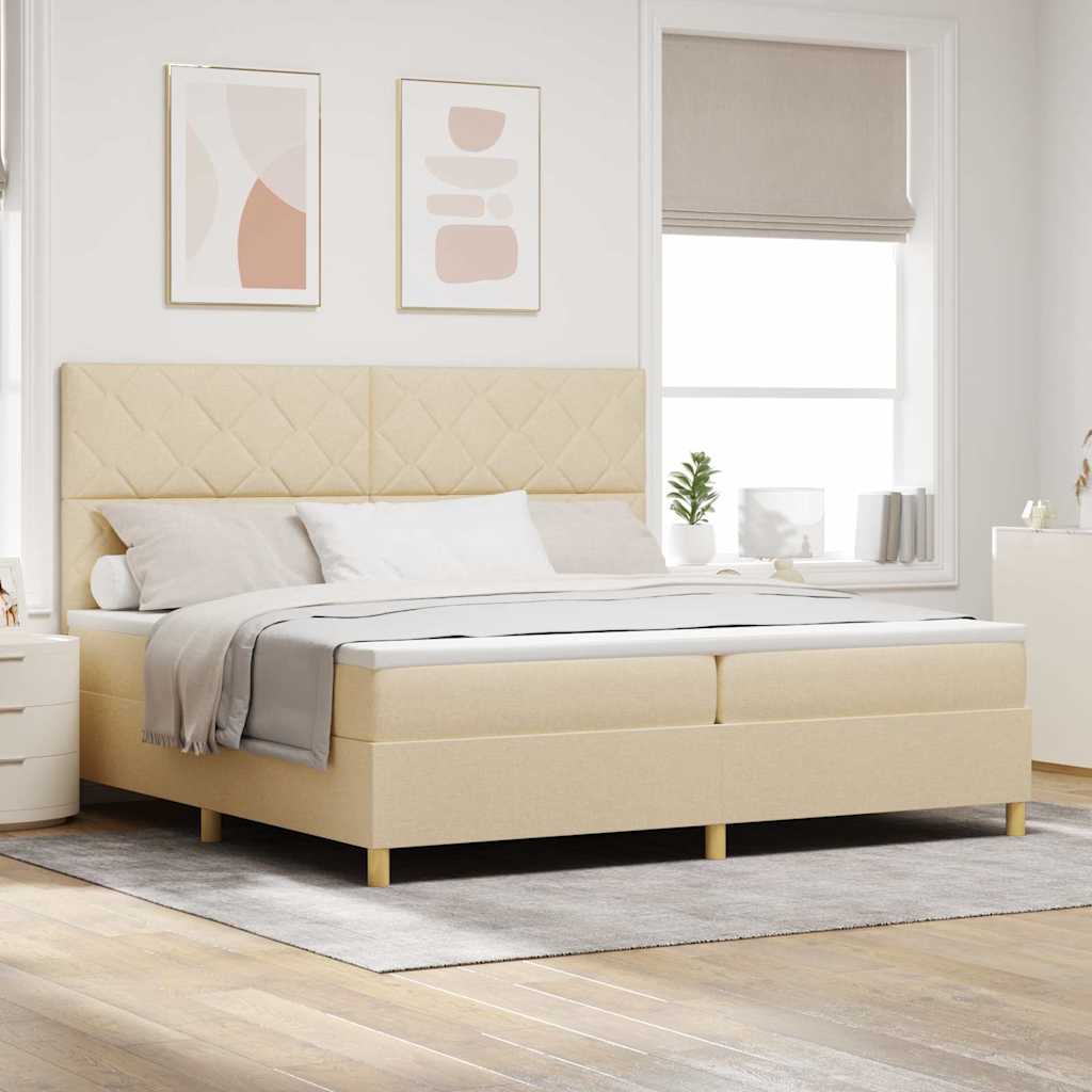 LED Box Spring Bed med hovedgærde Creme 200 x 200 cm Stof