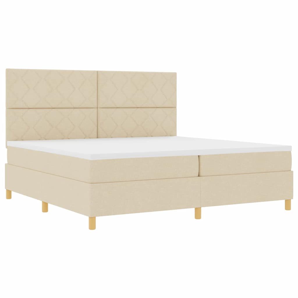 LED Box Spring Bed med hovedgærde Creme 200 x 200 cm Stof