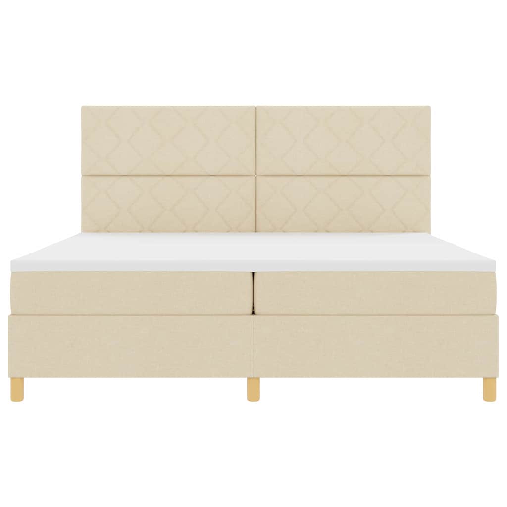 LED Box Spring Bed med hovedgærde Creme 200 x 200 cm Stof