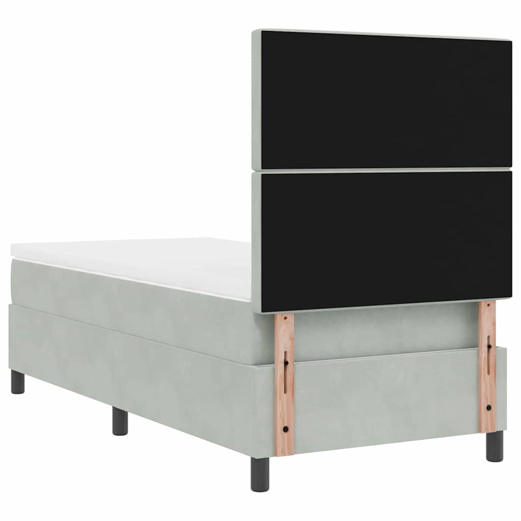 LED Box Spring Bed med madras Lysegrå 90 x 190 cm Stof