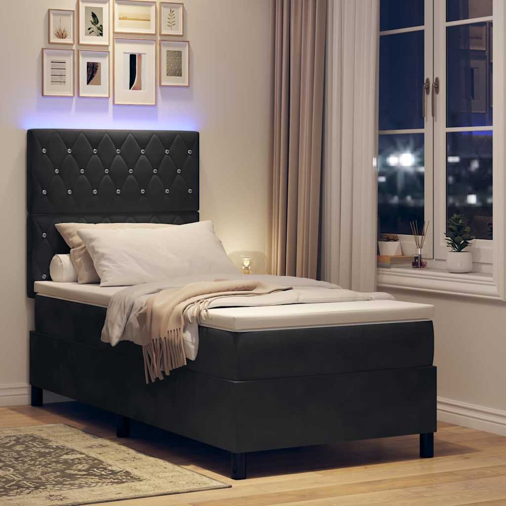 LED Box Spring Bed med madras Sort 90 x 190 cm Stof