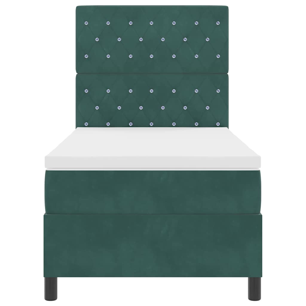 LED Box Spring Bed med madras Mørkegrøn 90 x 190 cm Fløjl