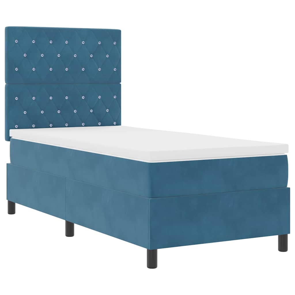 LED Box Spring Bed med madras Mørk blå 90 x 200 cm Fløjl