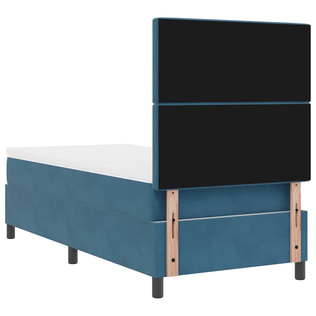 LED Box Spring Bed med madras Mørk blå 90 x 200 cm Fløjl