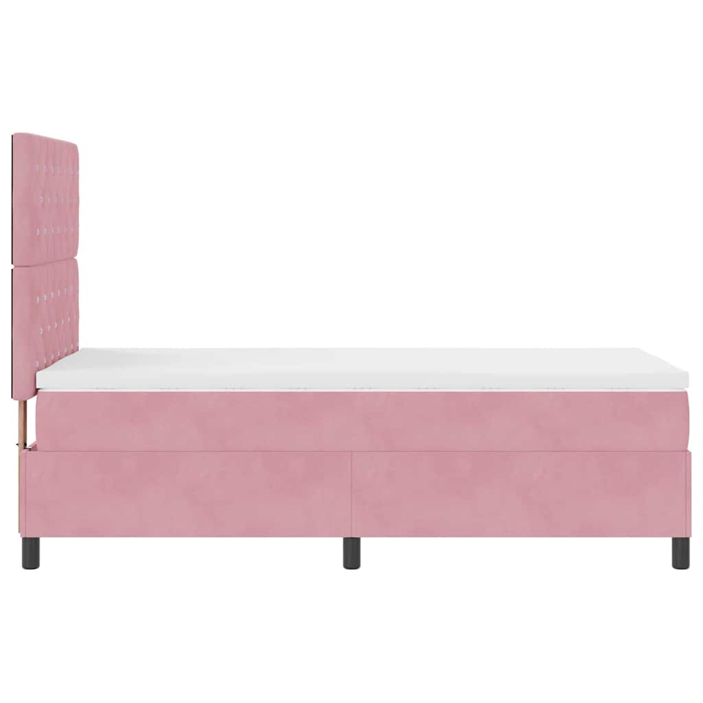 LED Box Spring Bed med madras Lyserød 90 x 200 cm Fløjl