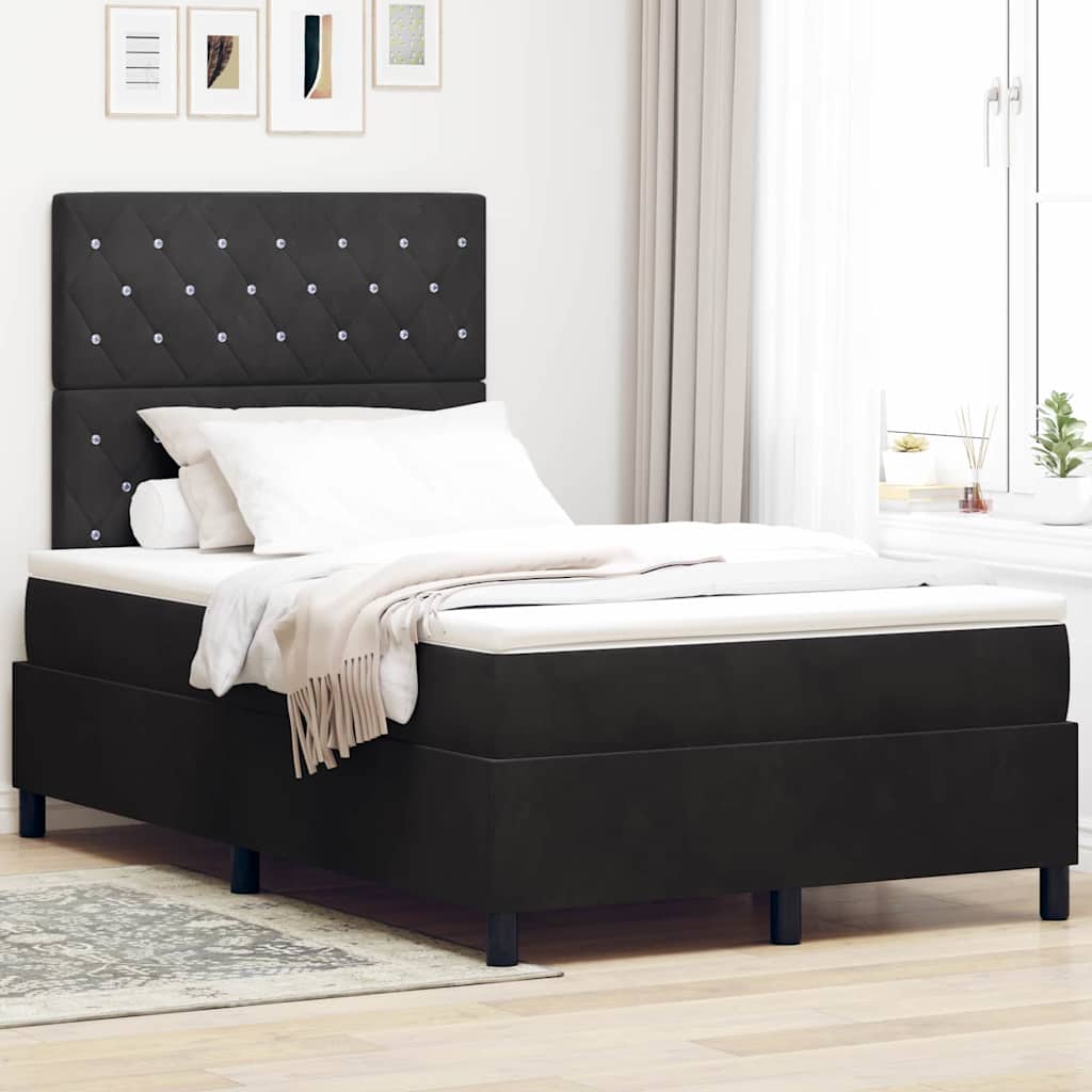 LED Box Spring Bed med madras Sort 120 x 190 cm Fløjl