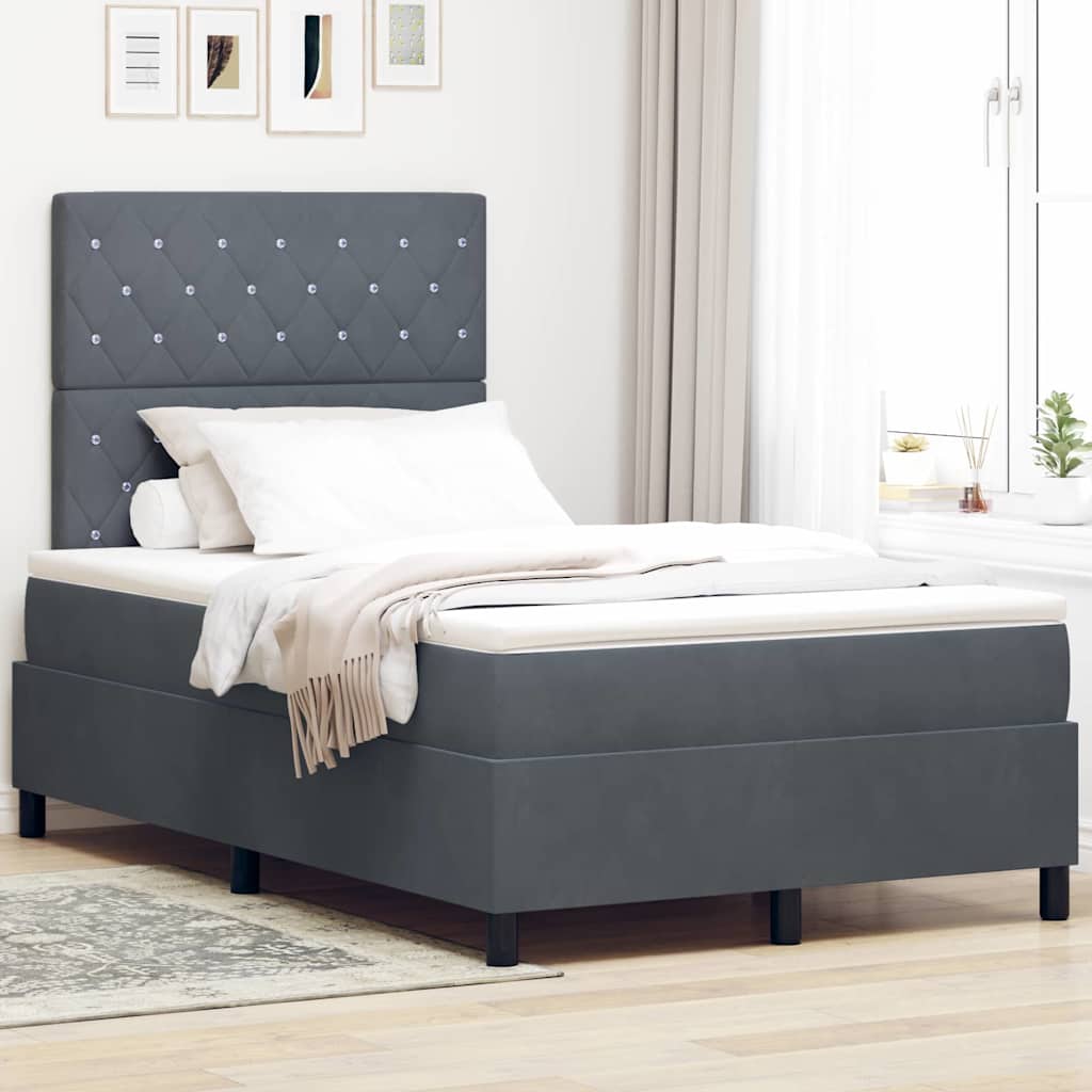 LED Box Spring Bed med madras Mørkegrå 120 x 200 cm Fløjl